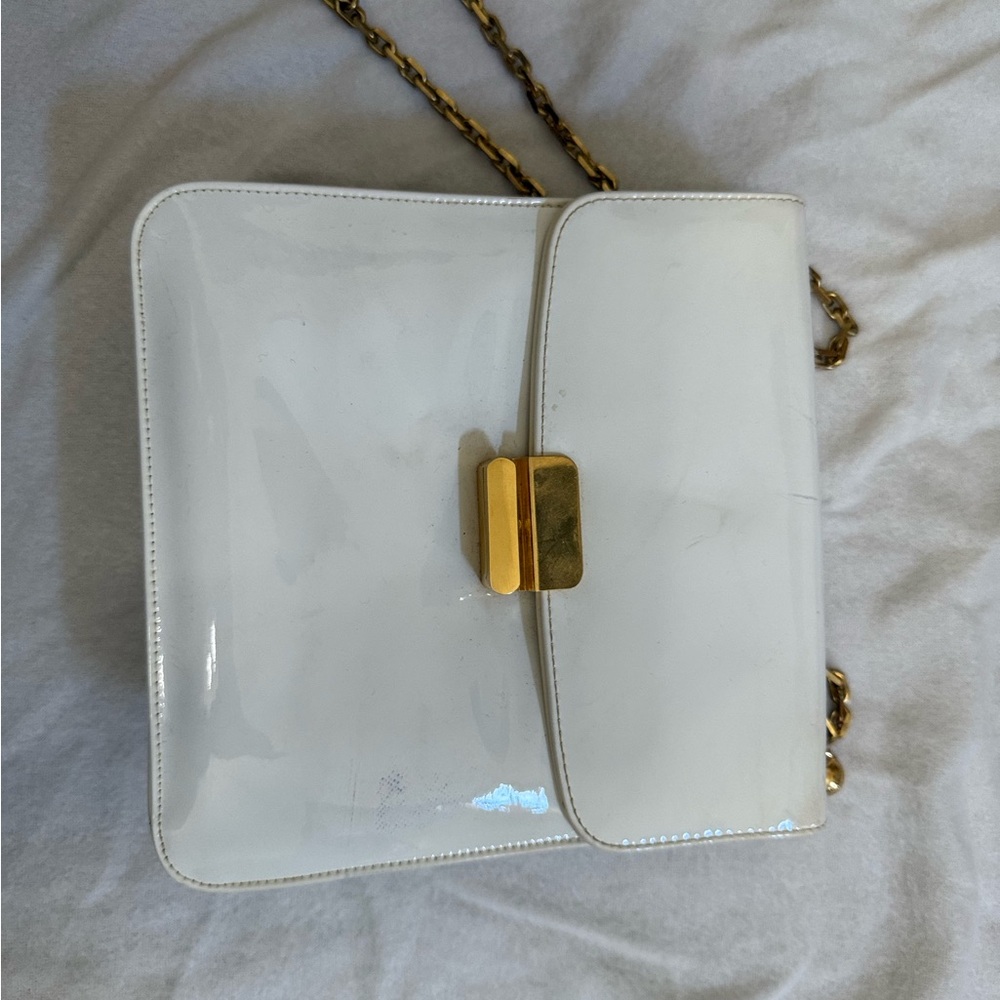 Koret White Patent Crossbody Bag with Gold Chain & Clasp